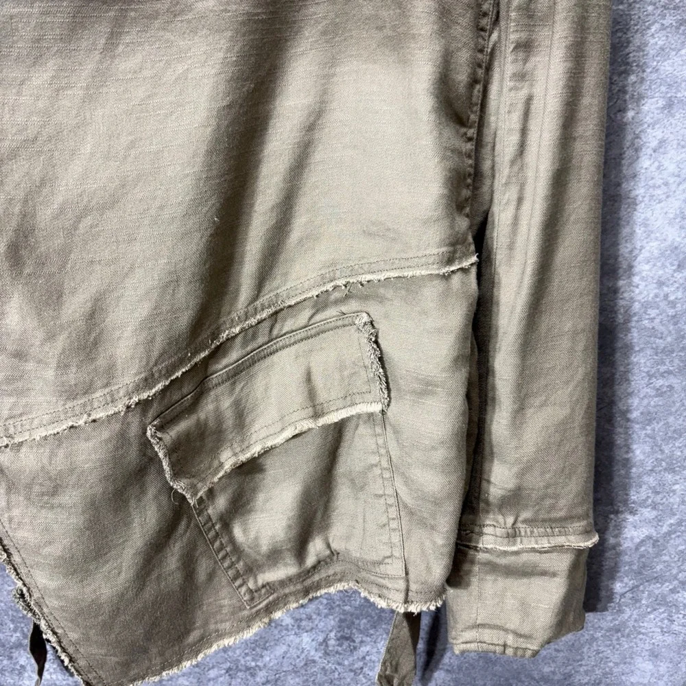 Free People Raw Hem Femme Linen Open Front Waterfall Drape Jacket Size S